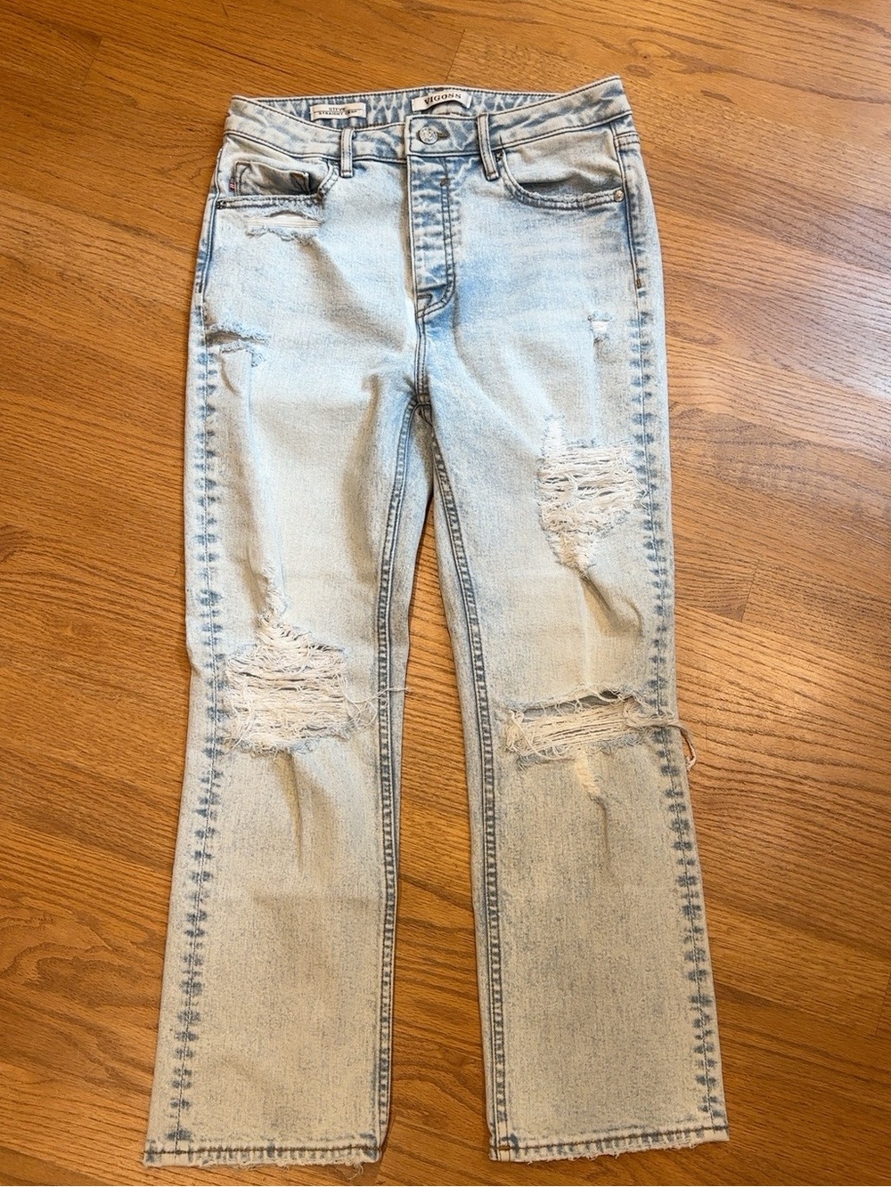 Vigoss Stevie Straight Crop Jeans Size 26 Distressed Light Wash